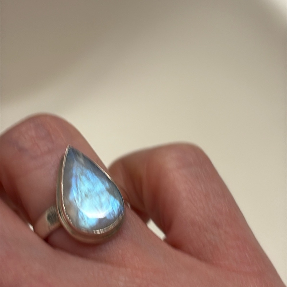 Teardrop Blue Moonstone Sterling Silver Ring - Blue